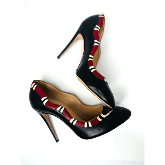 Gucci Black Red Yoko Snake High Heel Pumps Women’s Designer Shoes EU 38.5 - Picture 7 of 11